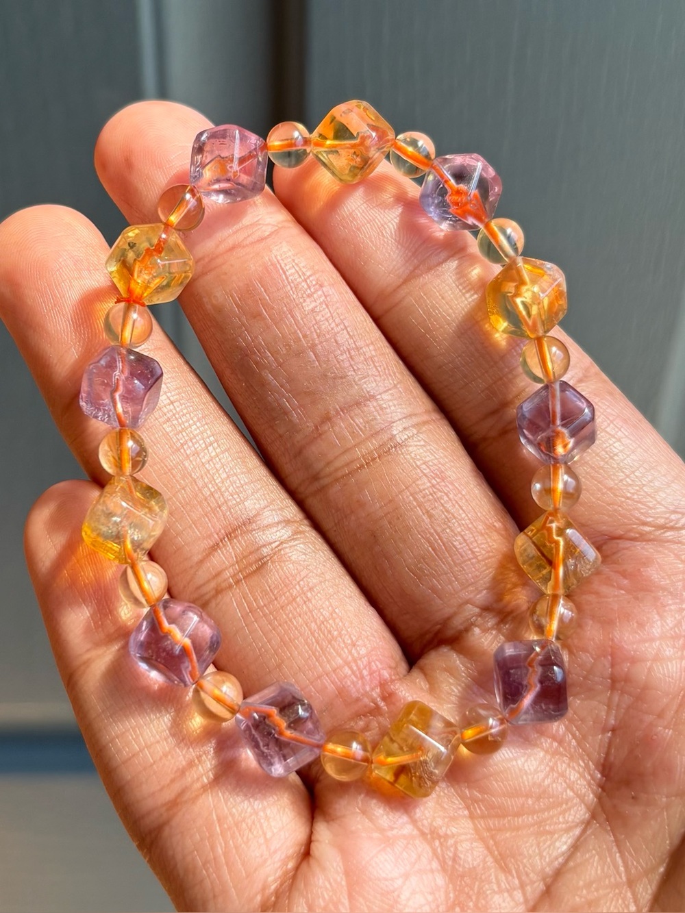 HQ Amethyst & Golden Citrine Diamond Crystal Bracelet 10mm